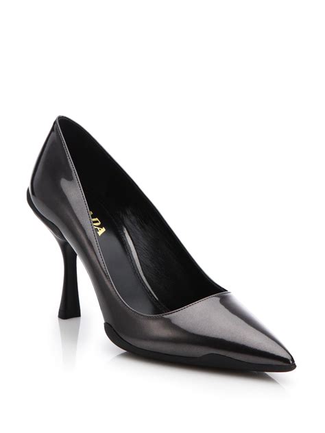 prada grey patent leather pumps|prada black pumps.